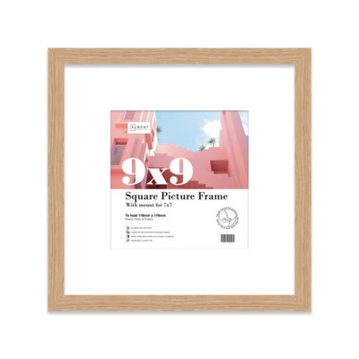 "9X9"" Oak Picture Frame - 9X9"" Square Frame With 7X7"" Mount For 9X9""/7X7"" Pictures Moderrn Style Thin Edge, 1 Pack" - image 1