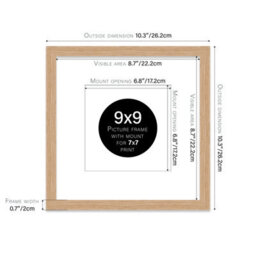 "9X9"" Oak Picture Frame - 9X9"" Square Frame With 7X7"" Mount For 9X9""/7X7"" Pictures Moderrn Style Thin Edge, 1 Pack" - thumbnail 2