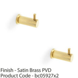 Loops 2 Pack - Solid Brass Knurled Single Robe Coat Hook - Wall Mounted Holder - Satin Brass - thumbnail 2