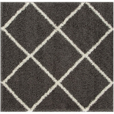 The Rugs Moroccan Shaggy Rugs And Runners Soft Fluffy Diamond Design High Pile Dark Grey And Ivory Living Room Kitchen Hallway 540 - image 1