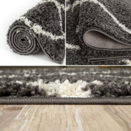 The Rugs Moroccan Shaggy Rugs And Runners Soft Fluffy Diamond Design High Pile Dark Grey And Ivory Living Room Kitchen Hallway 540 - thumbnail 3