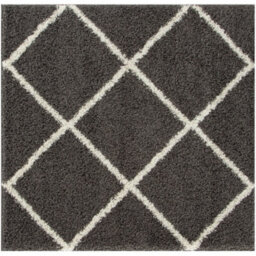 The Rugs Moroccan Shaggy Rugs And Runners Soft Fluffy Diamond Design High Pile Dark Grey And Ivory Living Room Kitchen Hallway 540 - thumbnail 1