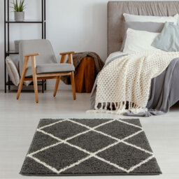 The Rugs Moroccan Shaggy Rugs And Runners Soft Fluffy Diamond Design High Pile Dark Grey And Ivory Living Room Kitchen Hallway 540 - thumbnail 5