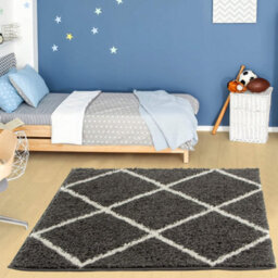 The Rugs Moroccan Shaggy Rugs And Runners Soft Fluffy Diamond Design High Pile Dark Grey And Ivory Living Room Kitchen Hallway 540 - thumbnail 6