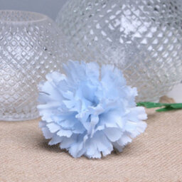 6 X Baby Blue Artificial Silk Carnations. Single Stems. Stem Length 48 Cm. Head Width 7 Cm.