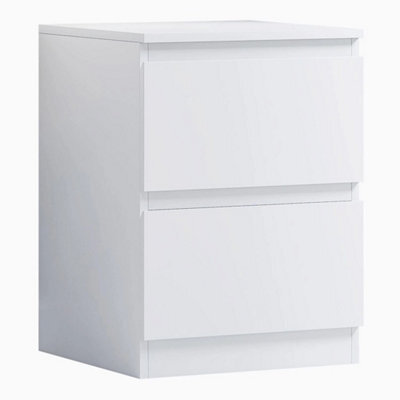 Matt White 2 Drawer Handleless Bedside Table Modern Bedroom Furniture - image 1