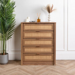 Home Treats Rattan Chest Of 5 Drawer's Wooden Bedroom Storage Furniture