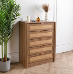Home Treats Rattan Chest Of 5 Drawer's Wooden Bedroom Storage Furniture - thumbnail 2
