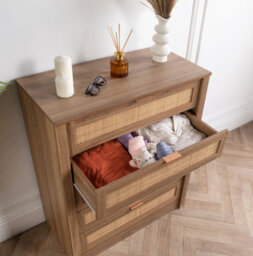 Home Treats Rattan Chest Of 5 Drawer's Wooden Bedroom Storage Furniture - thumbnail 3