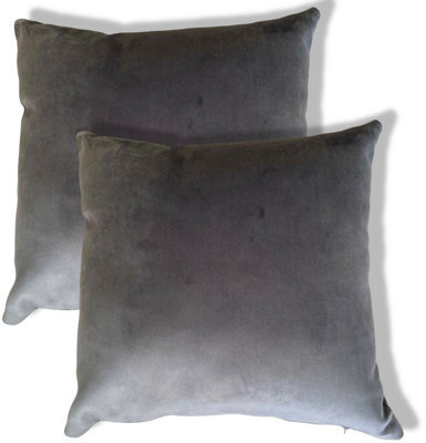 Beautiful Beanbags Set Of 2 Plush Velvet Scatter Cushions Complete With Cushion Pads Furniture Cushions With Inserts 2 Plush Velvet Cushions - Grey - image 1