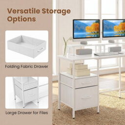 White L Shaped Desk With Power Outlets Corner Desk With Monitor Stand Adjustable Shelf - thumbnail 5