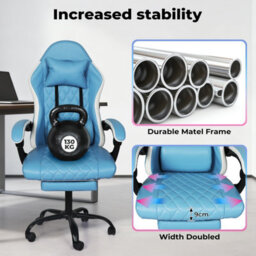 Levede Office Desk Chair Pu Gaming Recliner Adjustable Height Swivel Blue - thumbnail 7