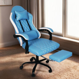 Levede Office Desk Chair Pu Gaming Recliner Adjustable Height Swivel Blue - thumbnail 1