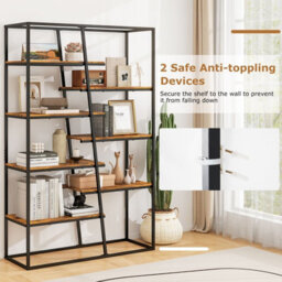 Gainoom Tall Bookshelf 7-Tier Industrial Etagere Bookcase Display Rack-Brown - thumbnail 9