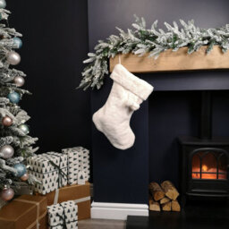 Samuel Alexander 50Cm Winter White Faux Fur Hanging Christmas Stocking With Pom Poms - thumbnail 5