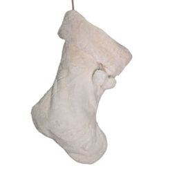 Samuel Alexander 50Cm Winter White Faux Fur Hanging Christmas Stocking With Pom Poms - thumbnail 6