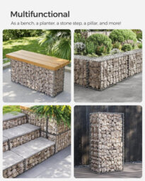 Songmics Gabion Baskets, Pack Of 5 Metal Cages For Decorative Stone Walls In Gardens, Durable Mesh Structure, Galvanised, Silver - thumbnail 6