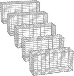 Songmics Gabion Baskets, Pack Of 5 Metal Cages For Decorative Stone Walls In Gardens, Durable Mesh Structure, Galvanised, Silver - thumbnail 7