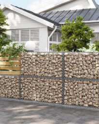 Songmics Gabion Baskets, Pack Of 5 Metal Cages For Decorative Stone Walls In Gardens, Durable Mesh Structure, Galvanised, Silver - thumbnail 1