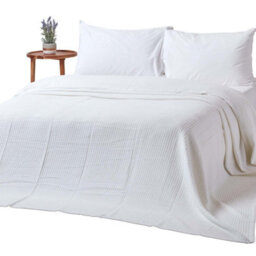 Homescapes Organic Cotton Waffle Blanket/ Throw White, 280 X 230 Cm