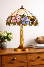 Lighting Supermarket Lily Medium Tiffany Style Stained Glass Table Lamp With Antique Metal Base - thumbnail 5