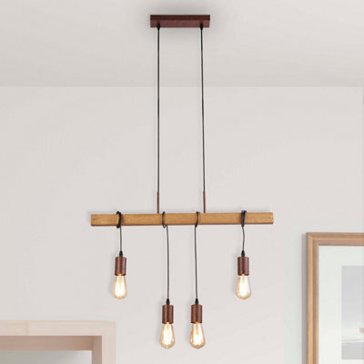 Lighting Collection Rustic Four Drop Wooden Beam Pendant Light With Vintage Holders - image 1