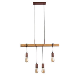 Lighting Collection Rustic Four Drop Wooden Beam Pendant Light With Vintage Holders - thumbnail 3