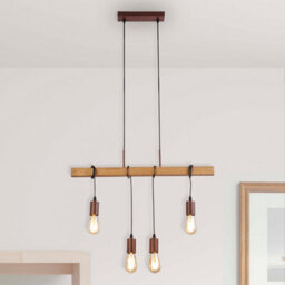 Lighting Collection Rustic Four Drop Wooden Beam Pendant Light With Vintage Holders - thumbnail 1