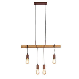Lighting Collection Rustic Four Drop Wooden Beam Pendant Light With Vintage Holders - thumbnail 2
