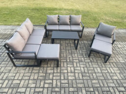 Fimous Aluminium 6 Pieces Garden Furniture Set With Cushions 9 Seater Outdoor Patio Lounge Sofa Set With Armchair - thumbnail 2