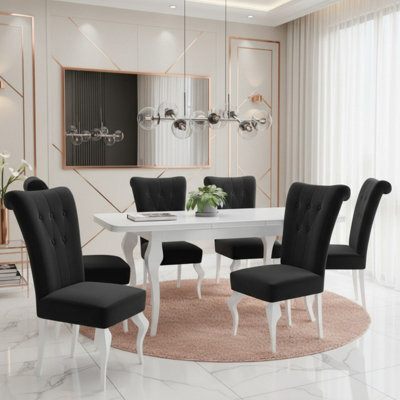 Lara Extendable Dining Table Set With 6 St63 Dining Chairs Mdf Hdf Chipboard Wood 140 To 180 Cm White And Black - image 1