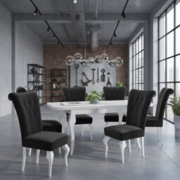 Lara Extendable Dining Table Set With 6 St63 Dining Chairs Mdf Hdf Chipboard Wood 140 To 180 Cm White And Black - thumbnail 2