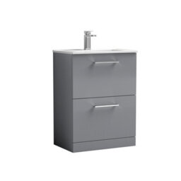 Balterley  Modern Bathroom 2 Soft Close Drawer & Minimalist Floor Standing Vanity Unit Basin, Satin Grey, 440mm - thumbnail 1