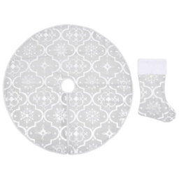 Berkfield Luxury Christmas Tree Skirt With Sock White 90 Cm Fabric - thumbnail 2