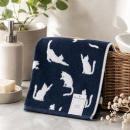 Bellissimo Home Navy Cat Design 2 Pack Cotton Hand Towels - thumbnail 2