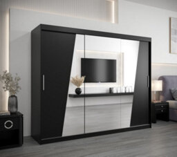 Arte Rhomb Contemporary Mirrored 3 Sliding Door Wardrobe 9 Shelves 2 Rails Black Matt (H)2000mm (W)2500mm (D)620mm - thumbnail 2