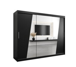 Arte Rhomb Contemporary Mirrored 3 Sliding Door Wardrobe 9 Shelves 2 Rails Black Matt (H)2000mm (W)2500mm (D)620mm - thumbnail 1