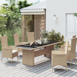 Berkfield Garden Table With Glass Top Beige Poly Rattan&tempered Glass