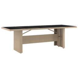 Berkfield Garden Table With Glass Top Beige Poly Rattan&tempered Glass - thumbnail 2