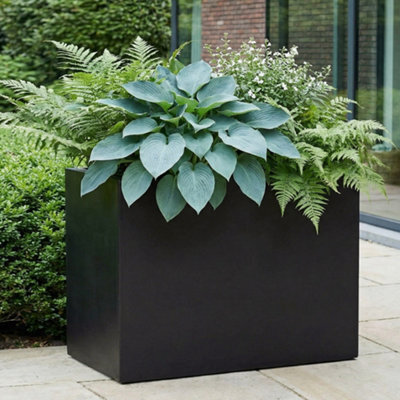 Idealist™ 60Cm Trough Garden Planter, Black Reinforced Stone Rectangular Planter, Outdoor Large Plant Pot H50 L60 W30 Cm, 91L - image 1