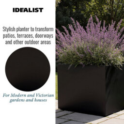 Idealist™ 60Cm Trough Garden Planter, Black Reinforced Stone Rectangular Planter, Outdoor Large Plant Pot H50 L60 W30 Cm, 91L - thumbnail 5