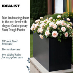 Idealist™ 60Cm Trough Garden Planter, Black Reinforced Stone Rectangular Planter, Outdoor Large Plant Pot H50 L60 W30 Cm, 91L - thumbnail 4