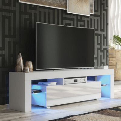 Creative Furniture Aria Tv Unit 160Cm - White With Gloss Doors And Led Lights - image 1