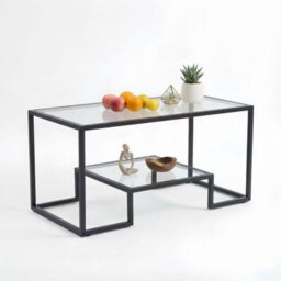 Alivio 2-Tier Storage Coffee Table With Metal Frame Design For Home & Office (Glass) - thumbnail 1