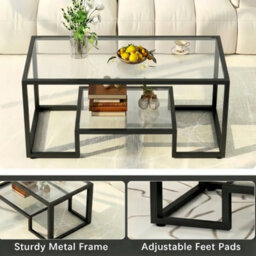 Alivio 2-Tier Storage Coffee Table With Metal Frame Design For Home & Office (Glass) - thumbnail 3