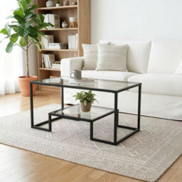 Alivio 2-Tier Storage Coffee Table With Metal Frame Design For Home & Office (Glass) - thumbnail 4