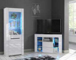 Furneo High Gloss & Matt White Living Room Set Corner Tv Stand Display Cabinet Blue Led Lights - thumbnail 1