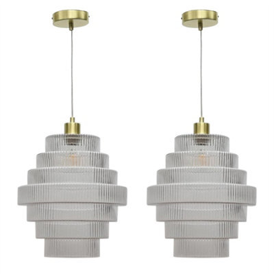 First Choice Lighting Set Of 2 Benson - Tiered Large Glass Satin Brass Ceiling Pendant Light - image 1
