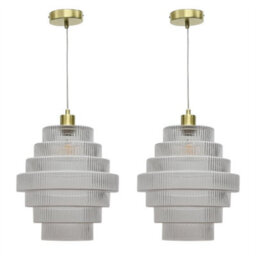 First Choice Lighting Set Of 2 Benson - Tiered Large Glass Satin Brass Ceiling Pendant Light - thumbnail 1