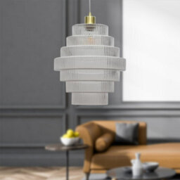 First Choice Lighting Set Of 2 Benson - Tiered Large Glass Satin Brass Ceiling Pendant Light - thumbnail 4